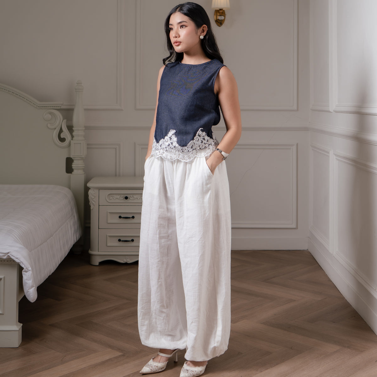 Nina Denim Lace Top