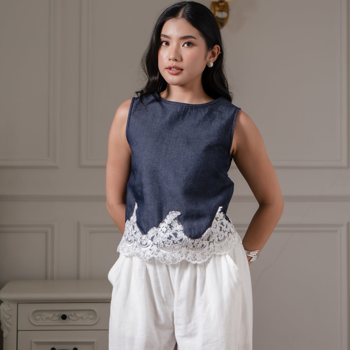 Nina Denim Lace Top