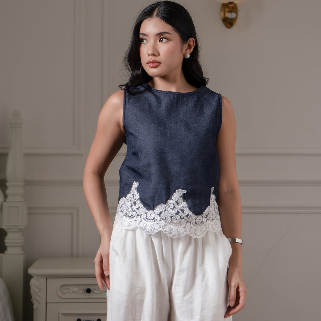 Nina Denim Lace Top