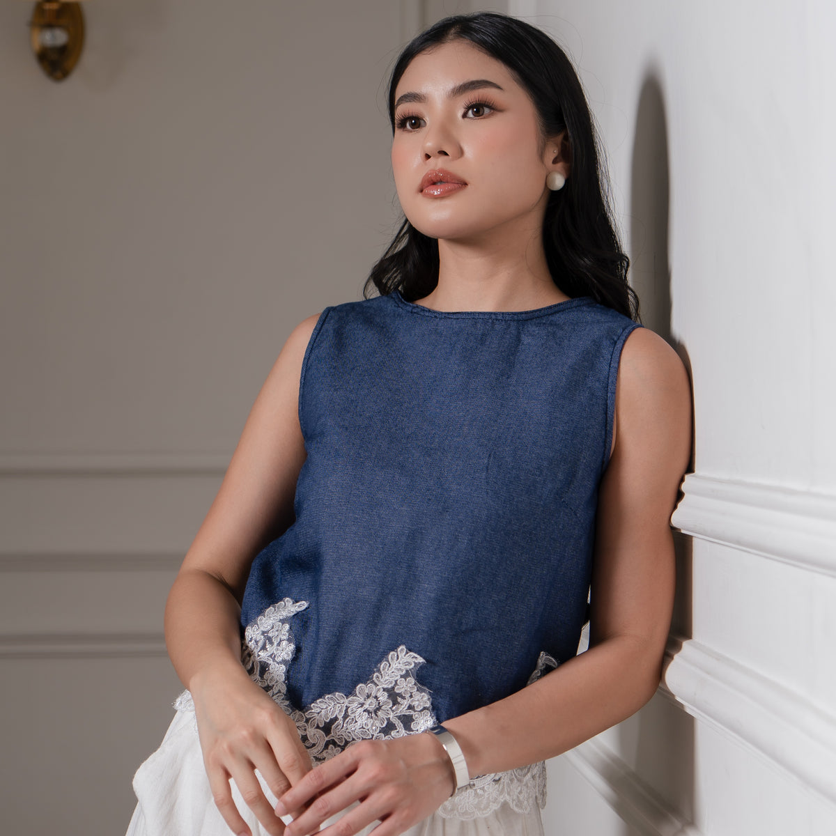 Nina Denim Lace Top