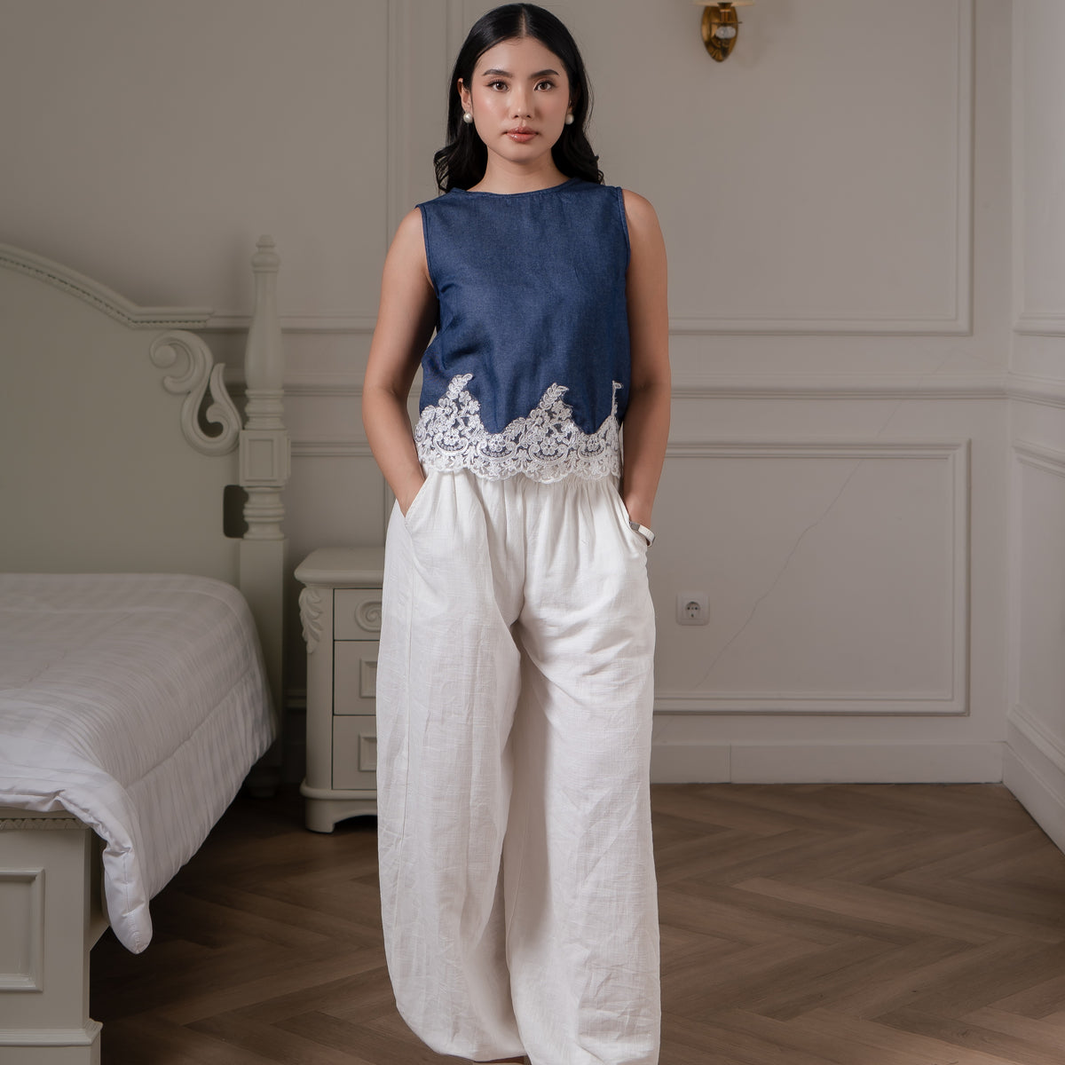 Nina Denim Lace Top