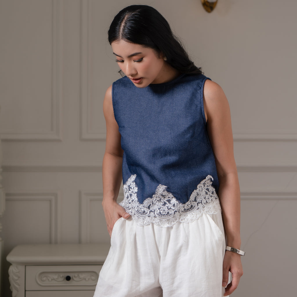 Nina Denim Lace Top