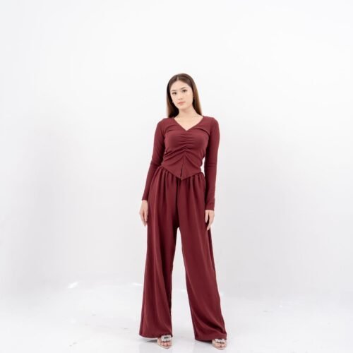 AIJO| Clara Cullote - Celana Panjang Wanita Rib Kulot Basic Kantong Nyaman Hitam Formal Casual