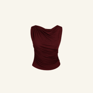 AIJO| Irene Top - Atasan Wanita Spandex Kerut - Atasan Wanita Korean Style - Mahogany