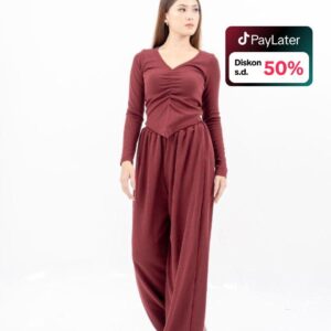 AIJO| Clara Cullote - Celana Panjang Wanita Rib Kulot Basic Kantong Nyaman Hitam Formal Casual
