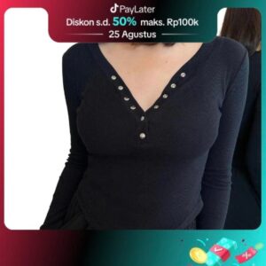 AIJO| Irish Vneck Longsleeve - Atasan Lengan Panjang Wanita - Atasan Vneck Wanita Rib Baju Fit Kerah Nyaman Pink Hitam Melar Polos Lembut Putih Kaos Unik